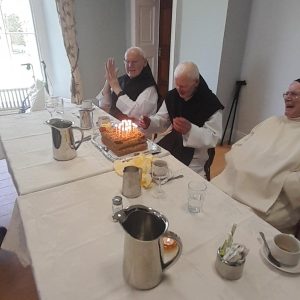 Celebrations of Dom Laurences 95th Birthday in Mount St Joseph Guest House with fellow cistercians and friends April 16th