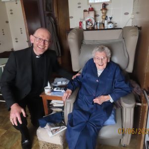 Visit of Bishop Fintan to Nell Hynes Coolderry the 2nd oldest person in Ireland at 108 years.