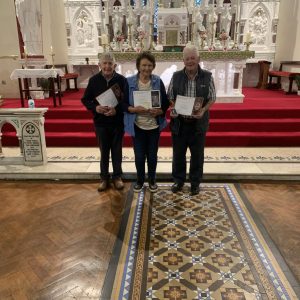 Congratulations to Patricia Creighton on receiving her silver pioneer pin and to Brian Guinan and Peadar Mulrooney on receiving their golden pioneer pins on the Feast of the Sacred Heart of Jesus.