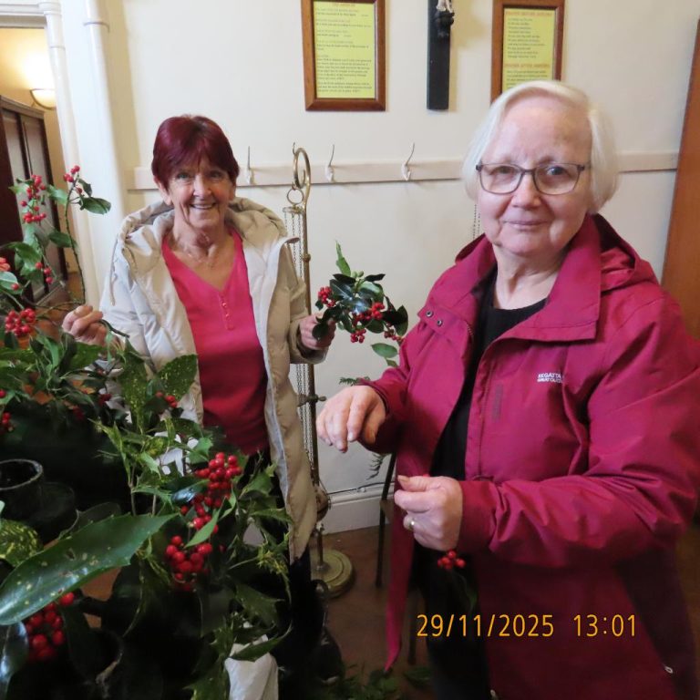 Advent Preparation Mary Kelly & Marie Purcell at work creating the Advent wreath.